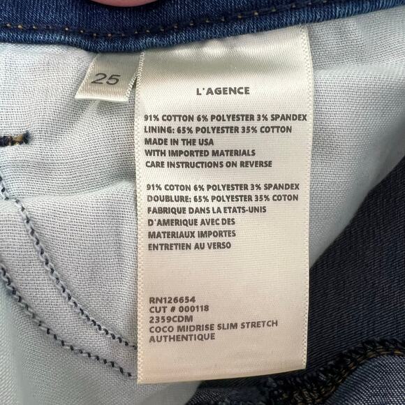 L'Agence Coco Midrise Slim Stretch Denim Jeans Tapered Leg Size 25 Authentique - Picture 10 of 11